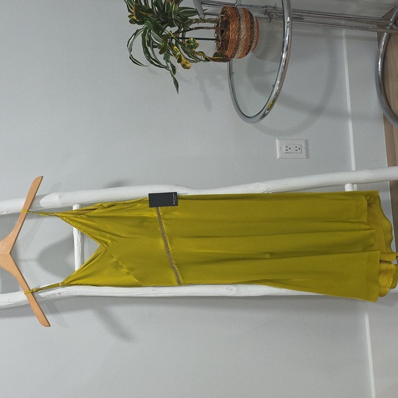 Satin Slip Dress in Chartreuse - Picture 3 of 14